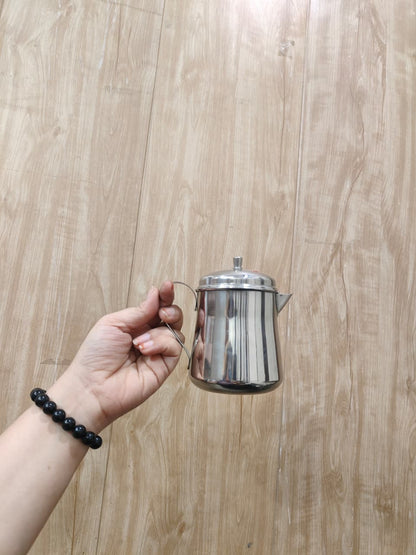 NYRA Stainless Steel Tea Pot with Lid | Glossy Mirror Finish Tea Serving Pot | Heavy Gauge Food Grade Steel Chai Pot for Tea & Coffee Serving | 3 No (9 cm) / 4 No (10 cm) | 1 Pc