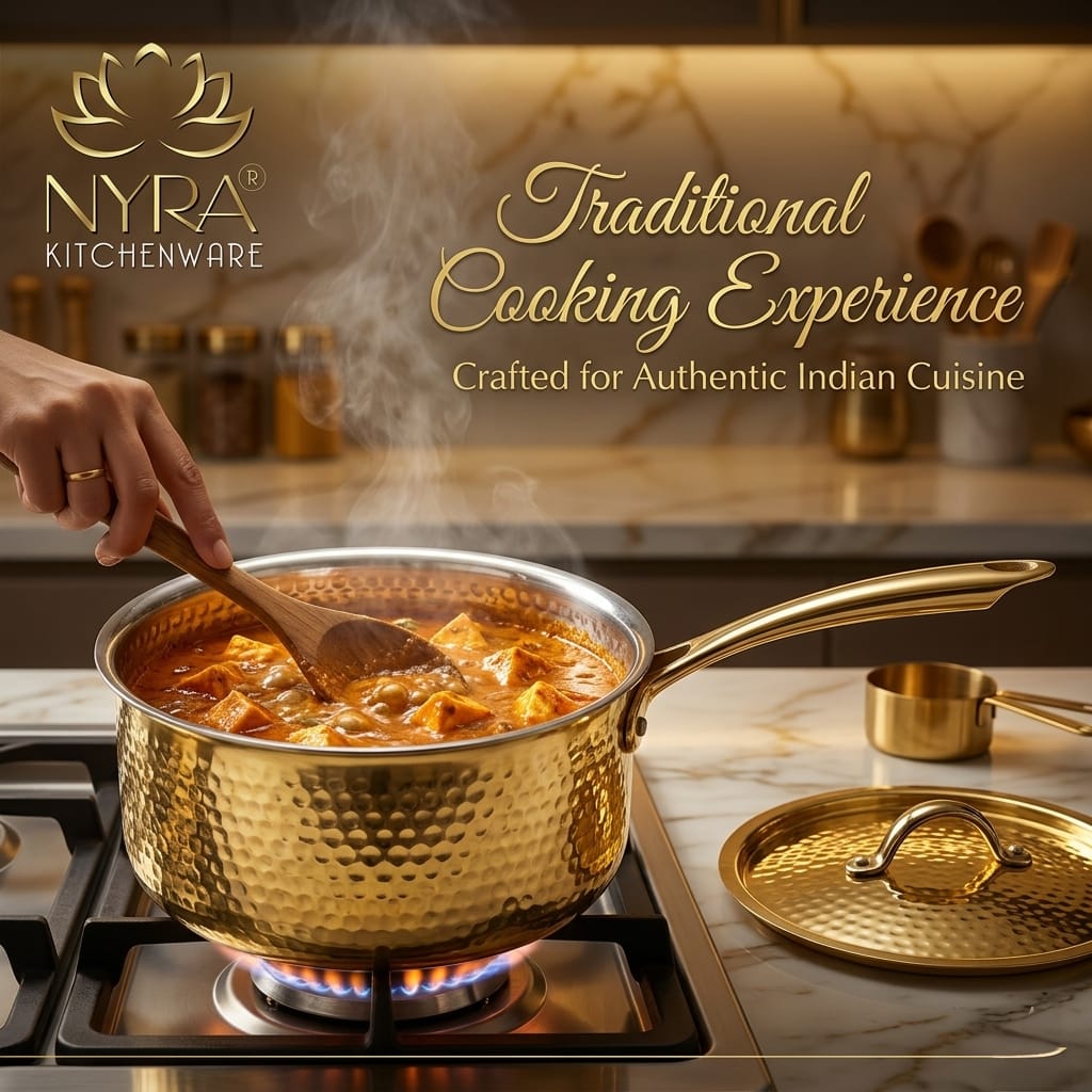 Premium Brass Hammered Saucepan with Traditional Kalai (Tin) Coating & Lid - Handcrafted Indian Cookware for Gourmet Cooking & Luxury Gifting (Small/Medium/Large Sizes)