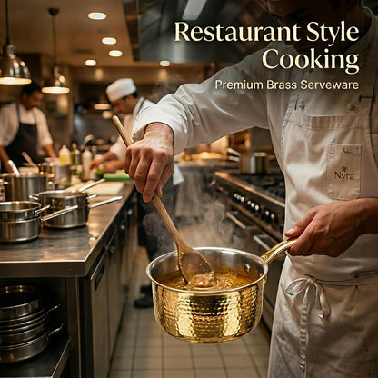 Premium Brass Hammered Saucepan with Traditional Kalai (Tin) Coating & Lid - Handcrafted Indian Cookware for Gourmet Cooking & Luxury Gifting (Small/Medium/Large Sizes)