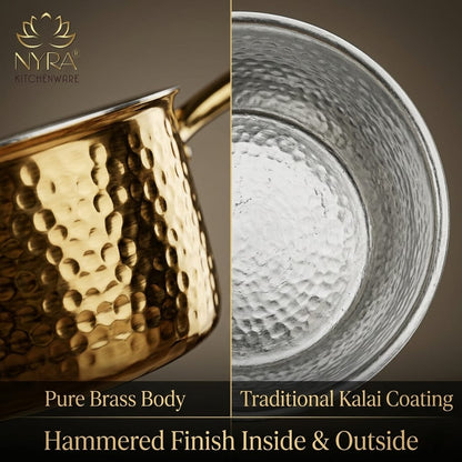 Premium Brass Hammered Saucepan with Traditional Kalai (Tin) Coating & Lid - Handcrafted Indian Cookware for Gourmet Cooking & Luxury Gifting (Small/Medium/Large Sizes)