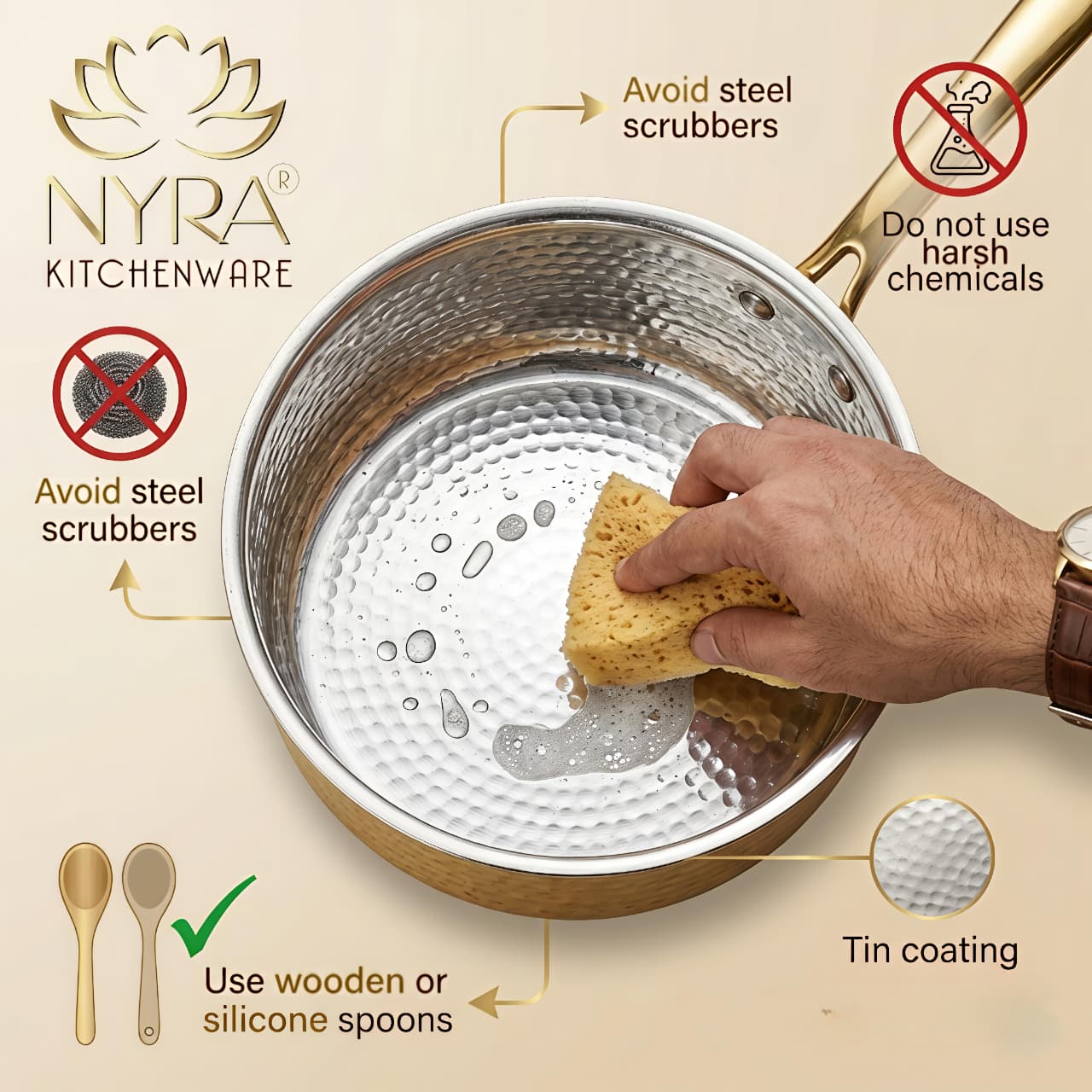 Premium Brass Hammered Saucepan with Traditional Kalai (Tin) Coating & Lid - Handcrafted Indian Cookware for Gourmet Cooking & Luxury Gifting (Small/Medium/Large Sizes)