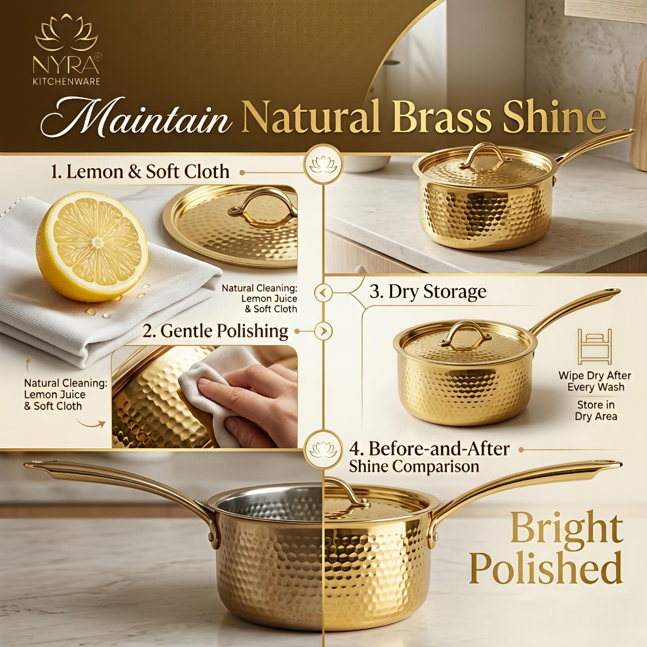 Premium Brass Hammered Saucepan with Traditional Kalai (Tin) Coating & Lid - Handcrafted Indian Cookware for Gourmet Cooking & Luxury Gifting (Small/Medium/Large Sizes)