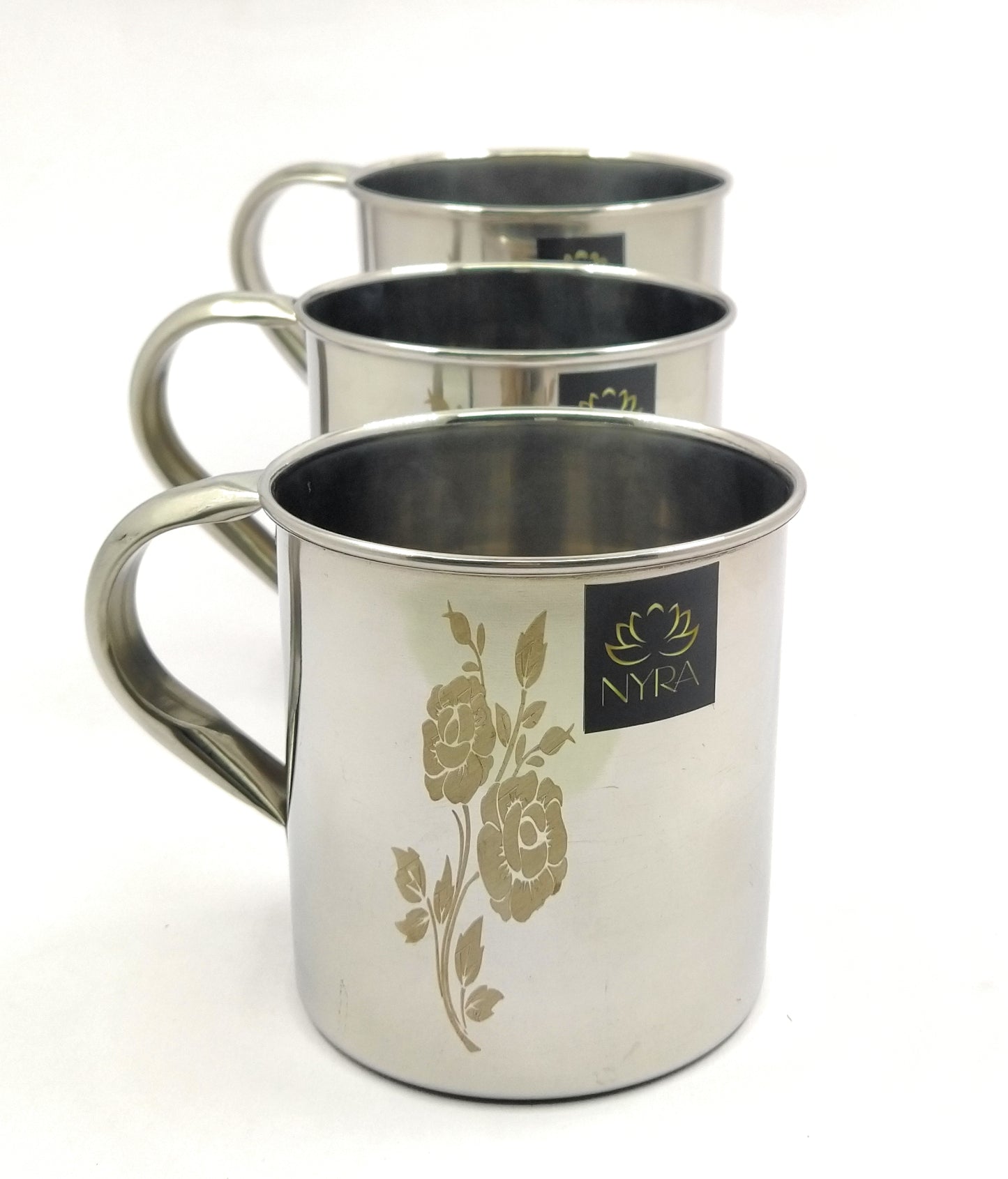 Stainless Steel Laser Printed Mug with Glossy Finish – Set of 3 Pcs