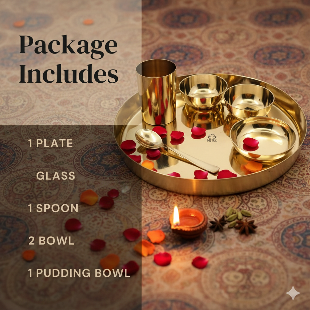 Premium Kansa/Bronze Thali Set of 6pcs. | Traditional Kansa/Phool - Dinner/Thali Set