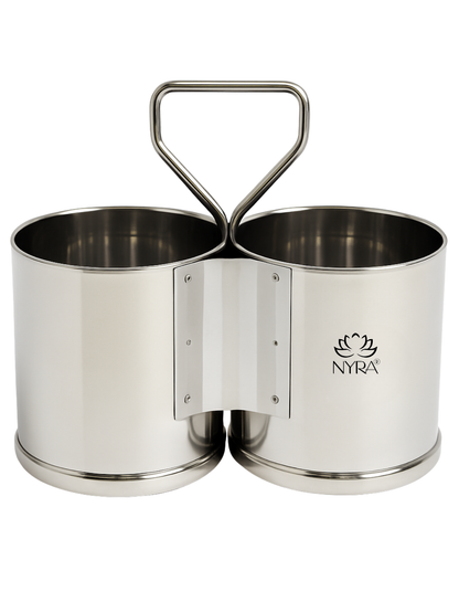 Stainless Steel Chaumukha/Chougadha Vegetable Holder with Handle | Premium 2, 3 & 4 Container Stand