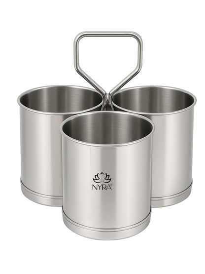 Stainless Steel Chaumukha/Chougadha Vegetable Holder with Handle | Premium 2, 3 & 4 Container Stand