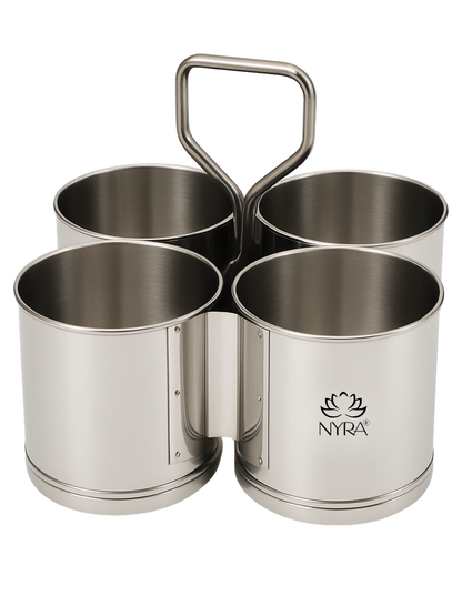 Stainless Steel Chaumukha/Chougadha Vegetable Holder with Handle | Premium 2, 3 & 4 Container Stand