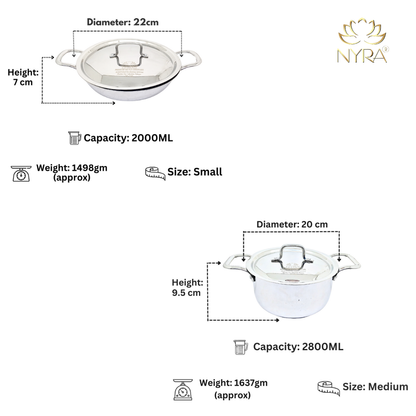 Triply Stainless Steel Premium Cookware Set – Small Wok & Medium Saucepot